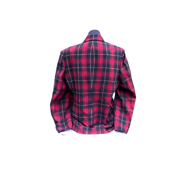White Stag Womens Blazer Jacket Red Plaid 16W Vintage 70% Wool Holiday Academia - Picture 4 of 9